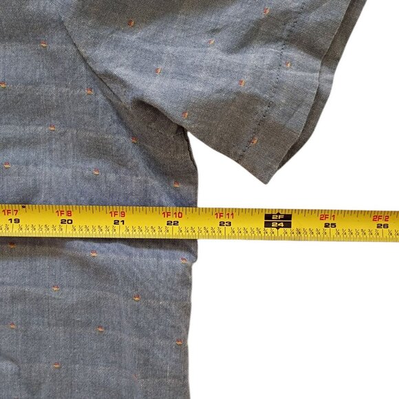 Volcom Men’s XL Button-Up Shirt Gray Blue Embroidered Dots Short Sleeve - Picture 8 of 11